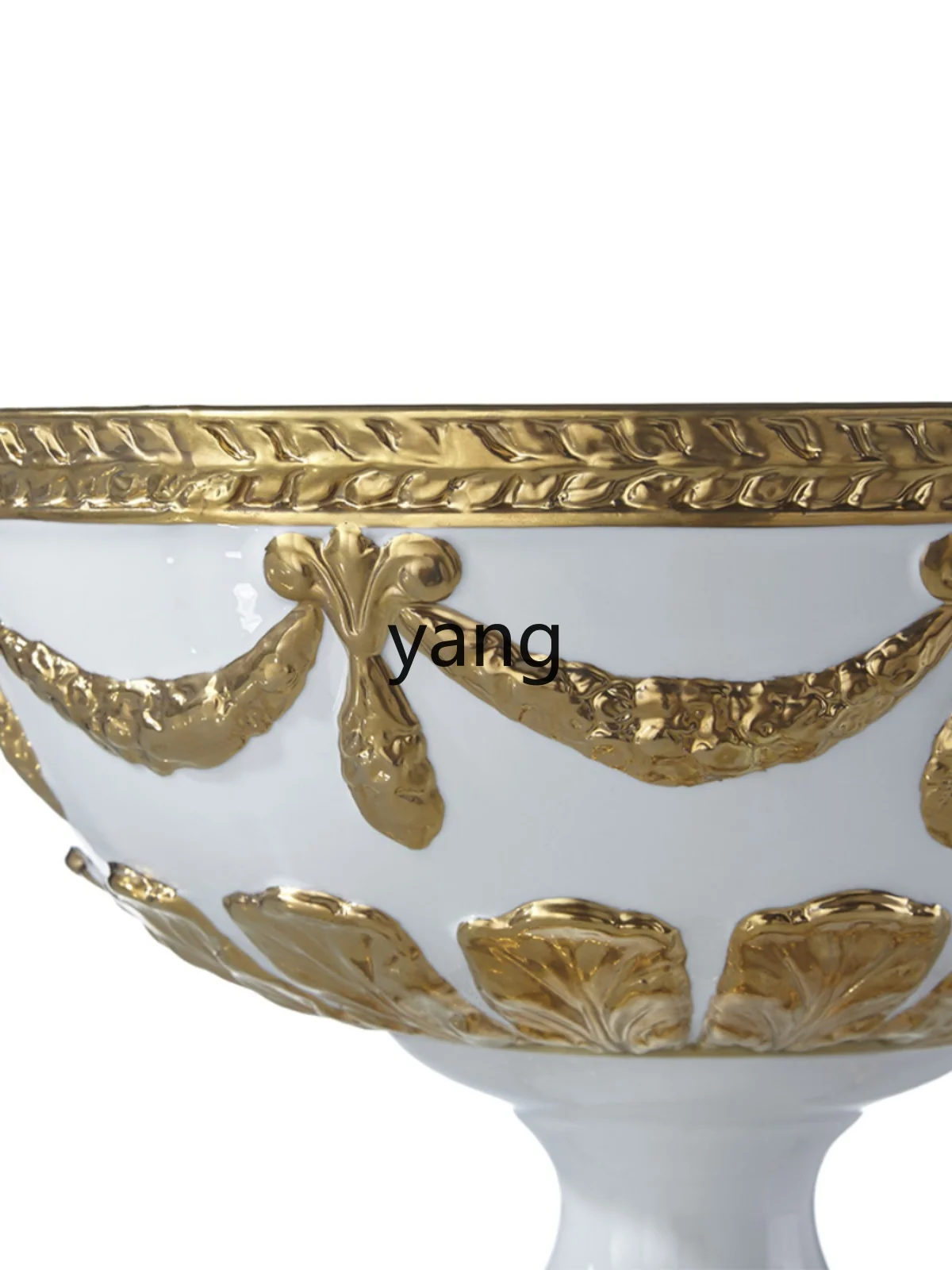 LXL Ceramic Gold White Copper Pattern Tall Fruit Bowl