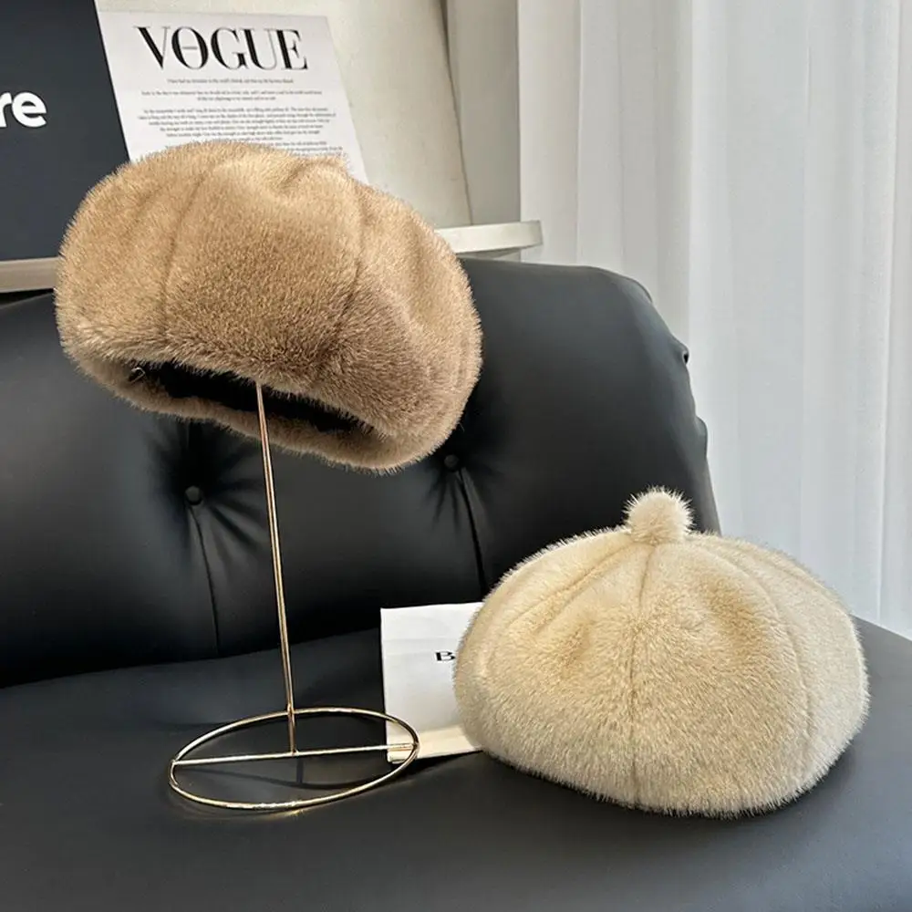 

2025 New Soft Fluffy Painter Hat Autumn Winter Women Beret Hats French Painter Hat Trendy Octagonal Cap Solid Color Beanie Cap