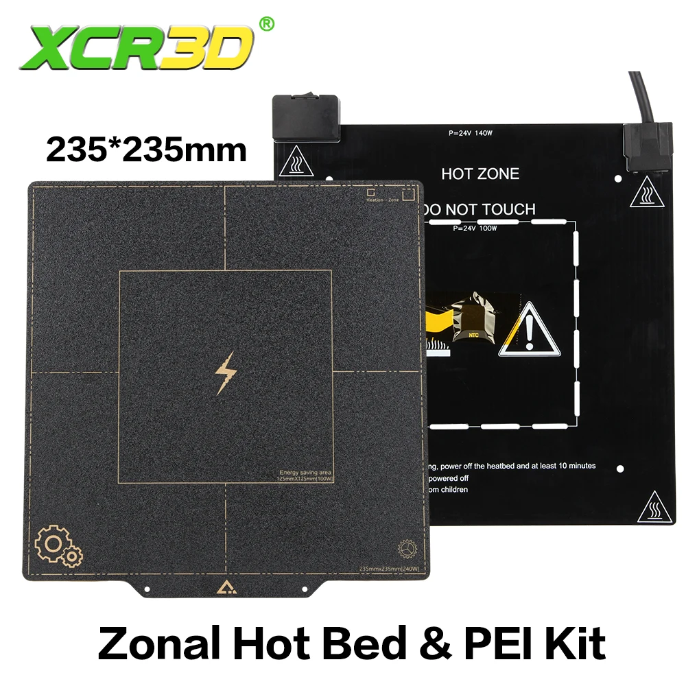 

XCR3D 24V 235x235mm Zoned Heated Bed Aluminum Heatbed HotBed with Cable Build Plate Double Side PEI for 3D Printer Parts Ender 3