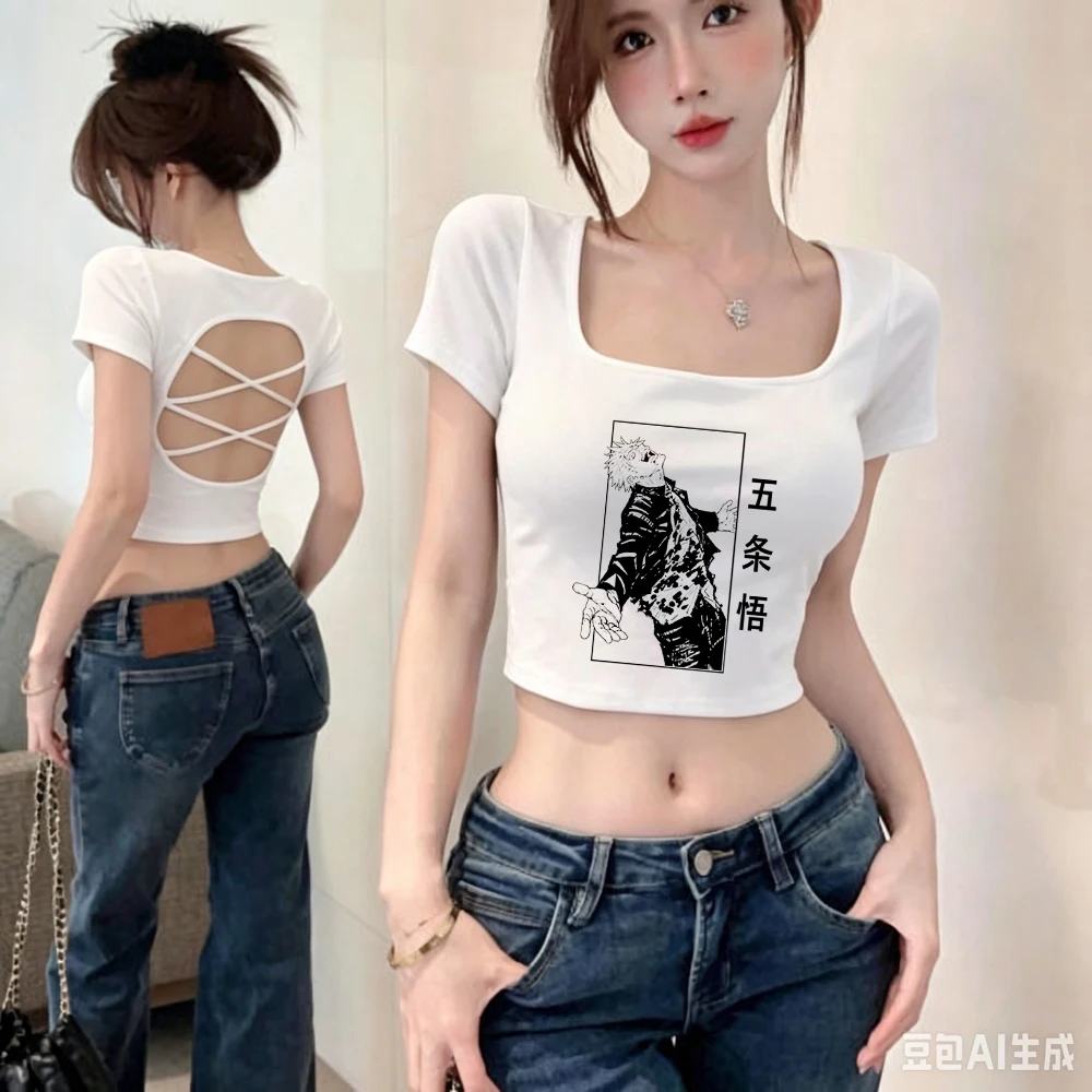 Jujutsu Kaisen cropped top teen streetwear cutecore party emo 2000s tshirt graphic vintage gyaru alternative