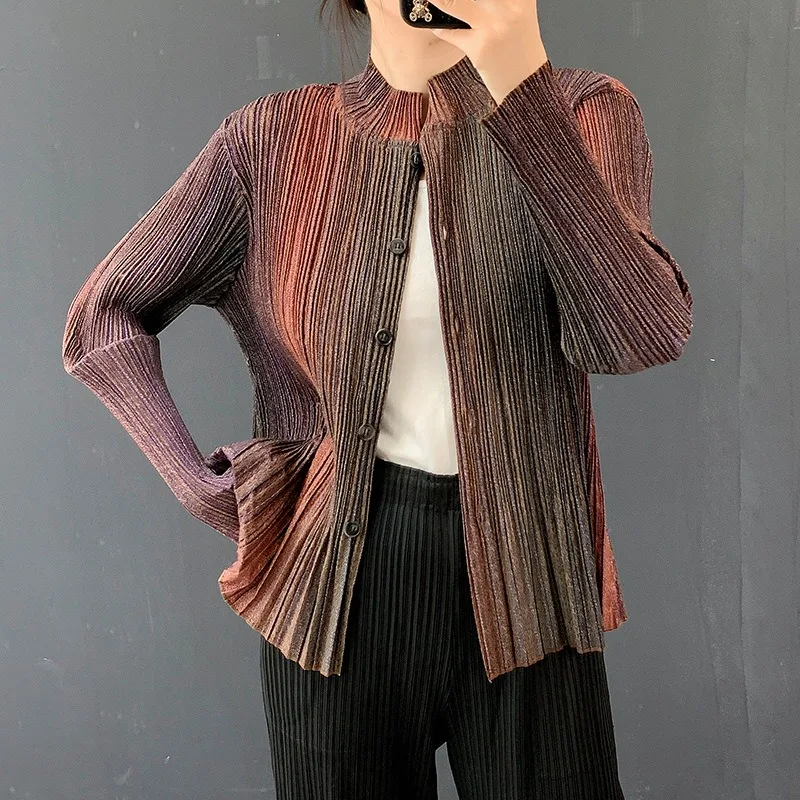 

Miyake Pleated Printed Cardigan 2026new Spring Large Size Short Windbreaker Temperament Long-sleeved Jacket Women's Wrinkle-Free