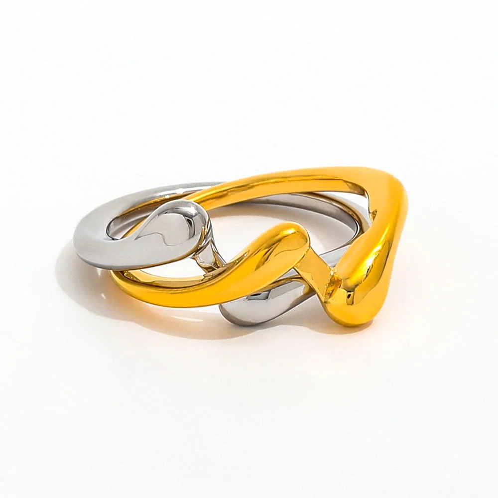 

Joolim Jewelry High End PVD Wholesale Waterproof Designer Double-circle Seamless Two-tone Stainless Steel Ring Trendy For Women