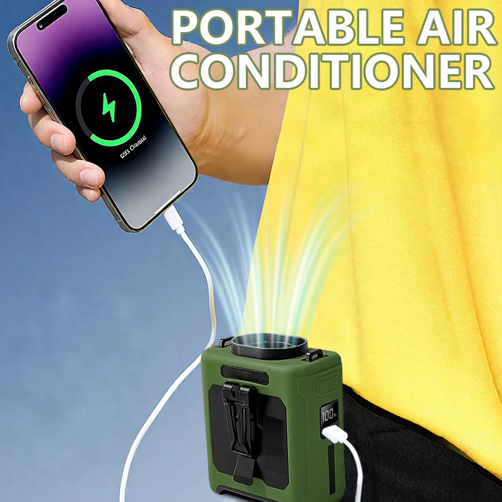 Перезаряжаемый поясной вентилятор 20000 мАч, портативный подвесной шейный вентилятор без помощи рук с фонариком Power Bank, 5 скоростей для работы на природе, кемпинга