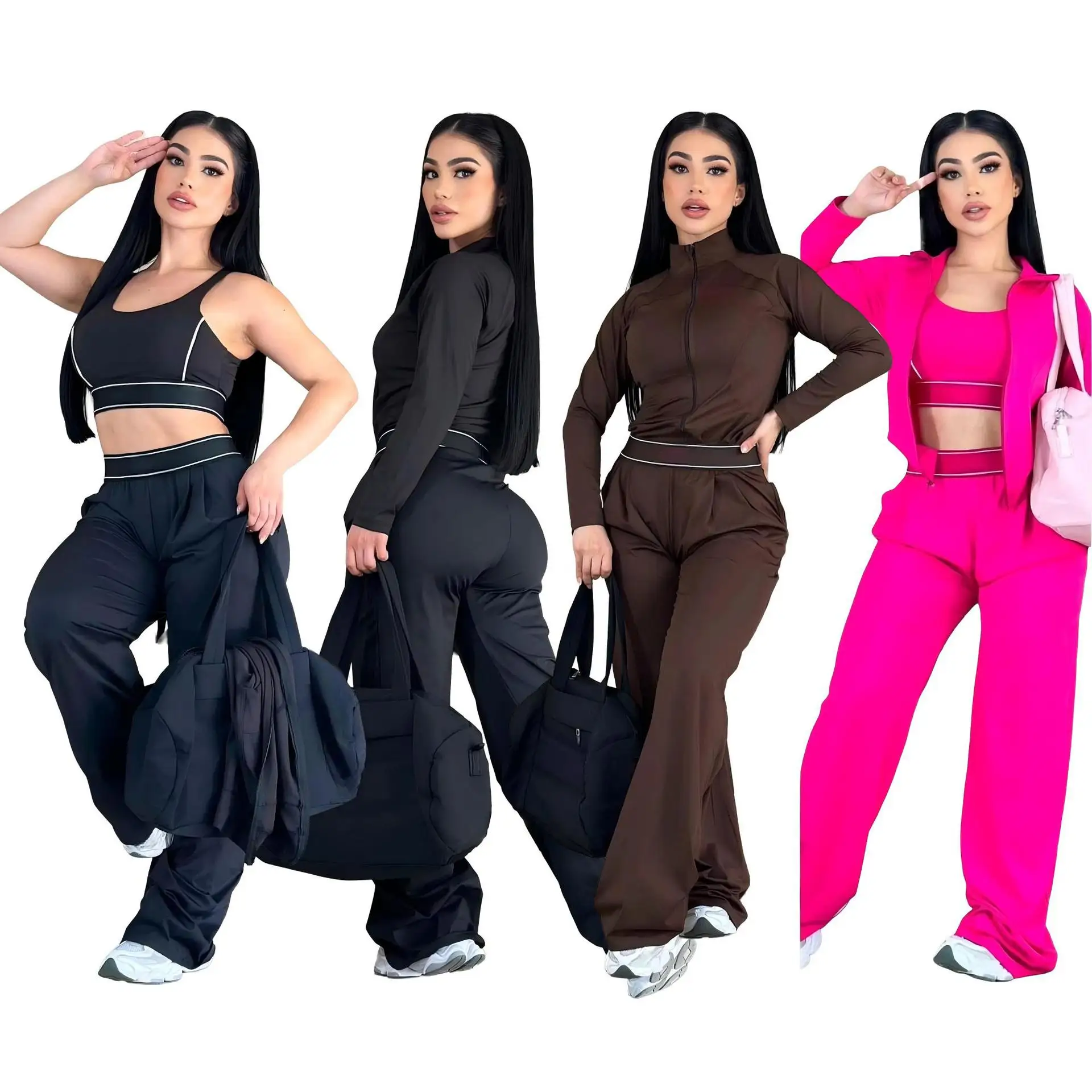 Q6404 Sportswear for women - new trend in autumn with fitted stand-up collar for training, Pilates, fitness and hiking. Autumn/w
