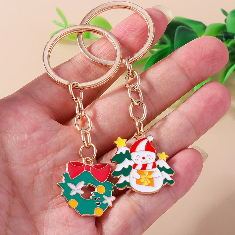 Aihua New Cute Christmas Keychain Christmas Tree Deer Bell Santa Snowman Keychains Bag Car Key Holder New Year Jewelry Gift image 4