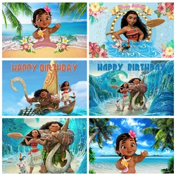 Disney Moana Banner Backdrop Girl Princess Birthday Baby Shower Cartoon Vaiana Photography Background Party Decors Supplies