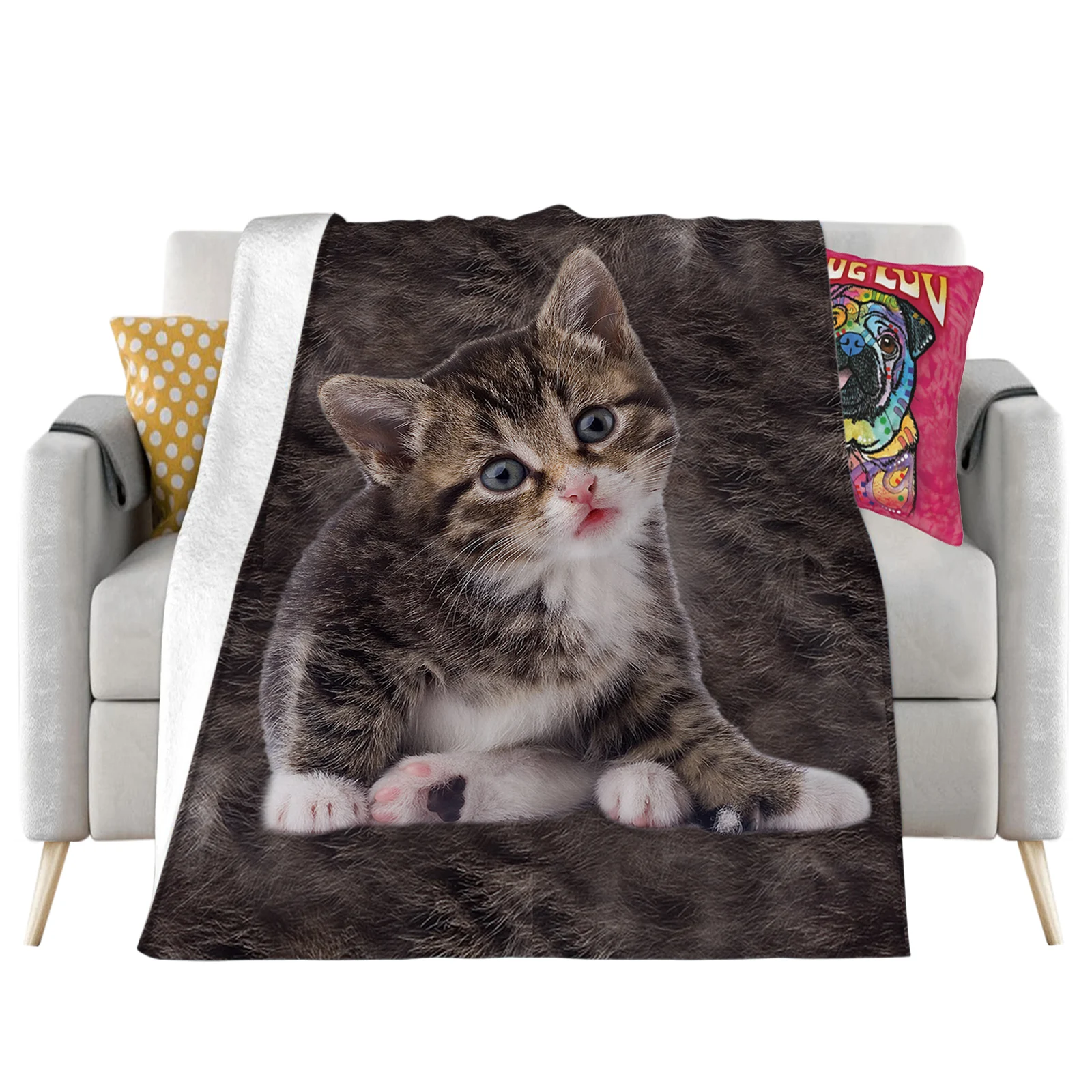 Tabby Cat Flannel Blankets Cute Animal Kitten Hair 3D Printed Throw Blanket Office Nap Travel Portable Quilts Dropshipping