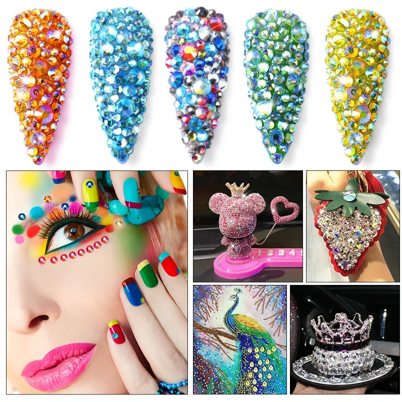 QIAO New Neon Rhinestones Glitter Fluorescence Crystal SS6-SS30 Glass Non Hotfix Rhinestones Decor for Clothing Dresses Nail Art