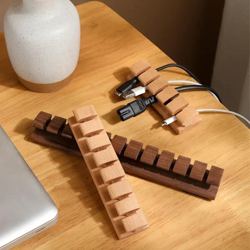 Wooden Cable Management Grid Desktop Data Cord Organizer Electric Wire Routing Wrapper Efficient Storage Fixer for Desk