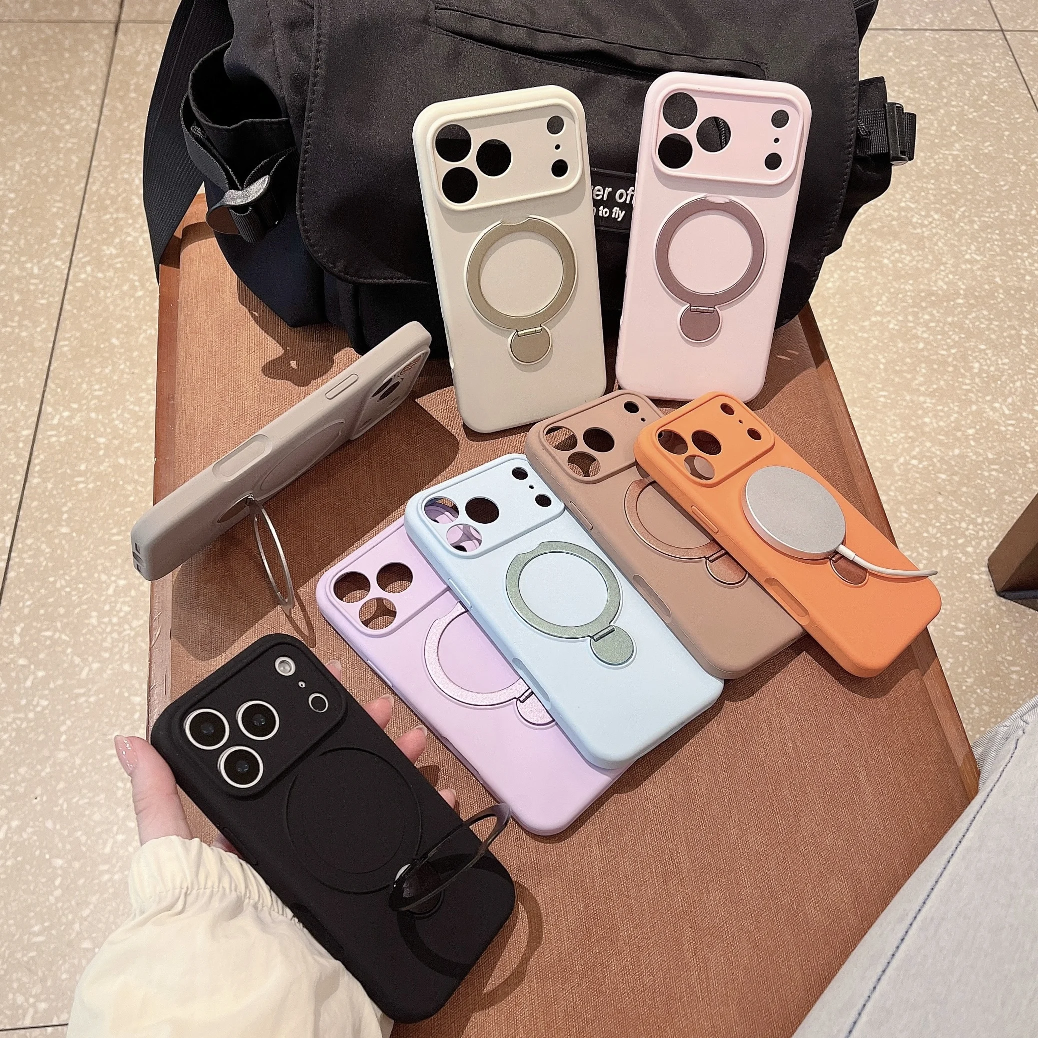 

Liquid Silicone 360° Rotatable Stand Magnetic Case For iPhone 17 16 Pro Max For Magsafe Holder Wireless Charging 15 14 13 Cover