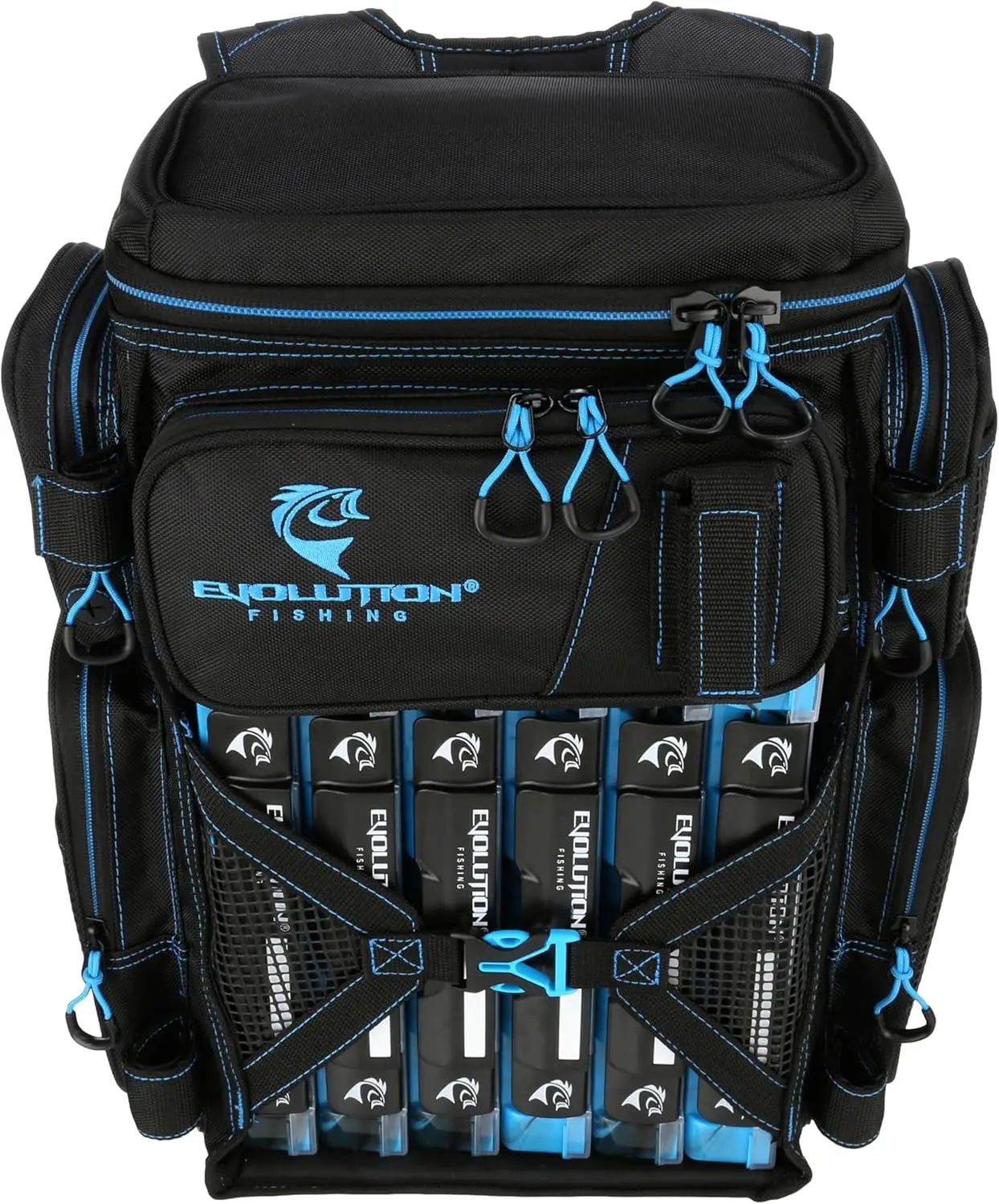 Fishing Drift Series Tackle Backpack – Blue, 3600 Size, Outdoor Rucksack w/ 6 Fishing Tackle Trays, Heavy Duty Fishing Backpack,