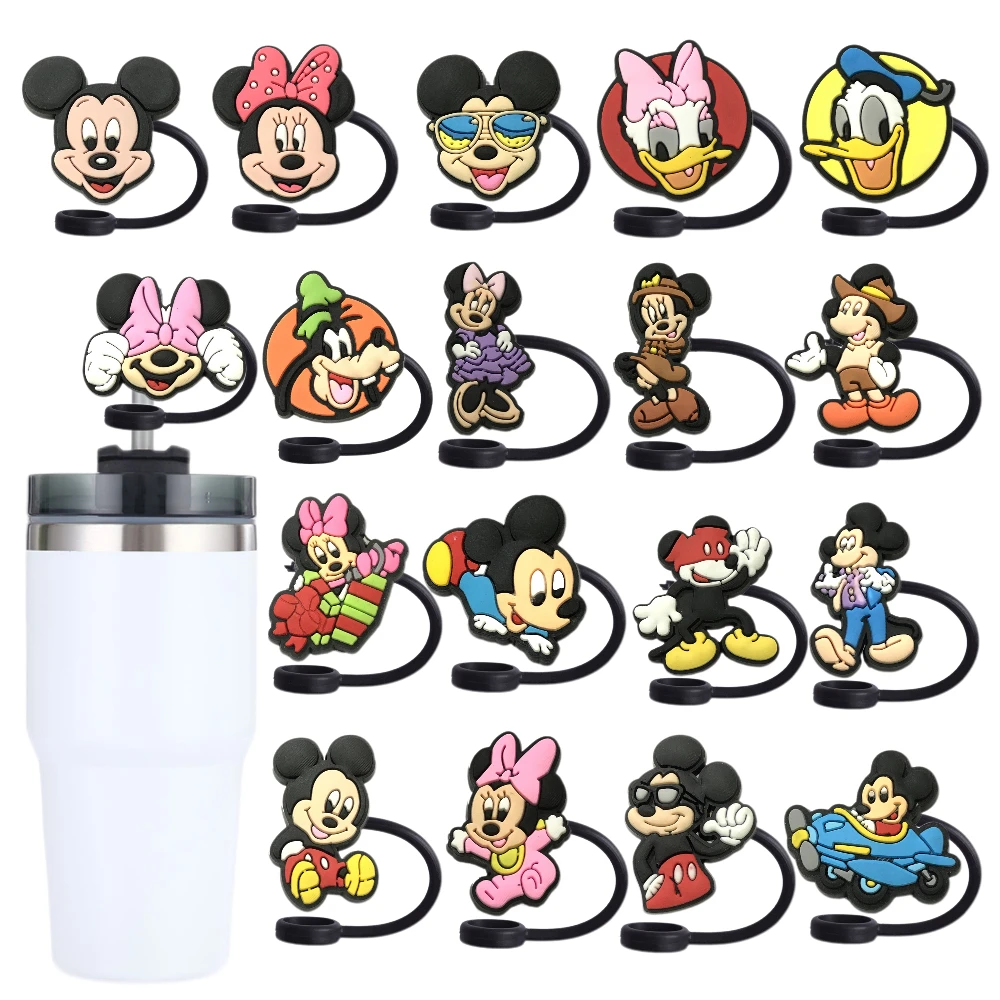 5-18pcs MINISO disney mickey minnie Straw Cover Cap 10MM Drink Straw Plug Reusable Fit Cup Accessories Straw Cap Charms Pendant