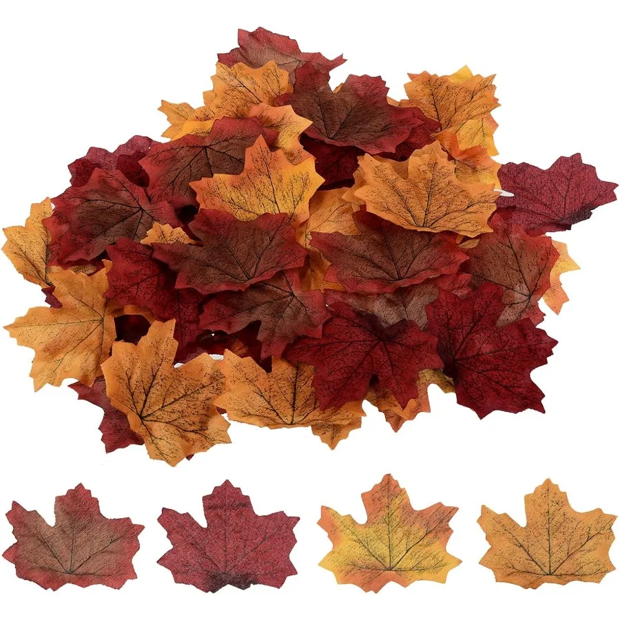

Articial Leaves 200 Pcs Mixed Fall Maple Autumn Fake Leaf for Wedding Party Thanksgiving Halloween Decoration 4 Assorted Color