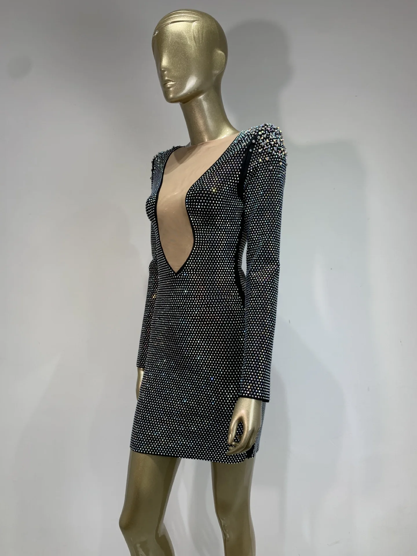 iny Diamond Otoño Invierno largo Sve Dr ropa de doble cara falda ajustada envolvente Sexy redondo Ne ort Par vestido de noche