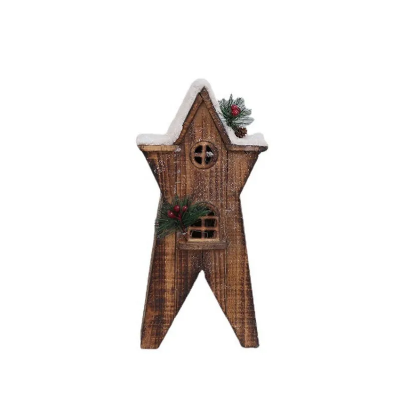 Wooden Christmas Cabin , Snow-Covered House for Winter Village Tabletop Display and Decor
