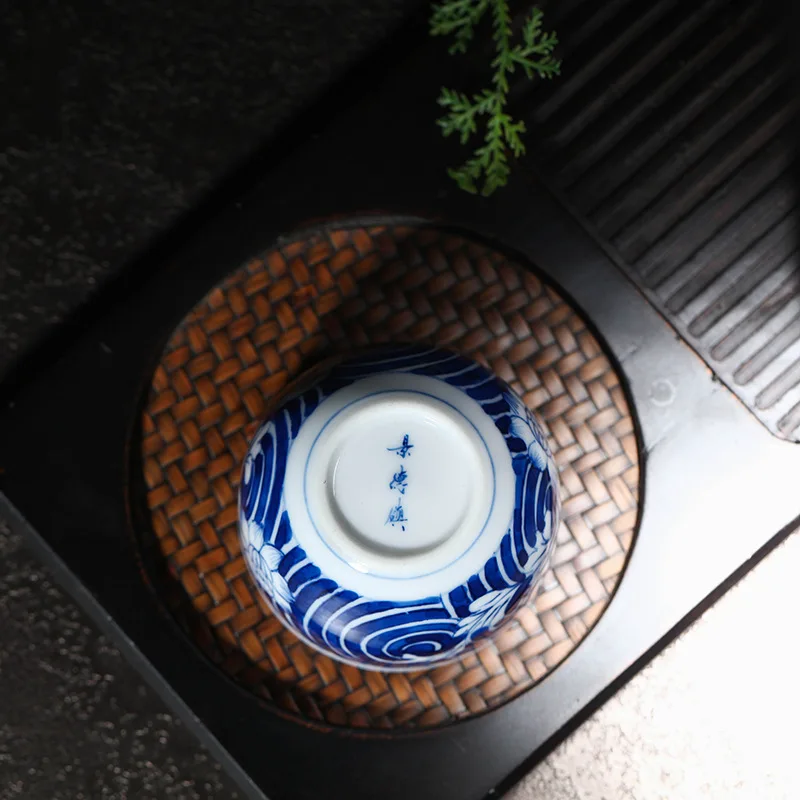 Jingdezhen Blue and White Hand Drawn Tea Cup Porcelain Single Handmade Bowl Kung Fu Household