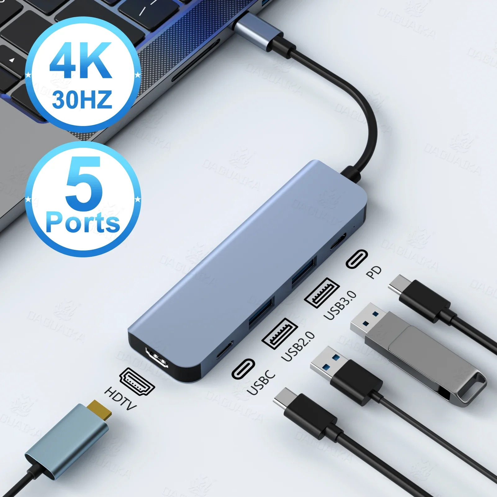 

5 in 1 USB C HUB with 4k30Hz docking station USB-C to HDMI-Compatible converter Thunderbolt 3/4 splitter HUB laptop hub