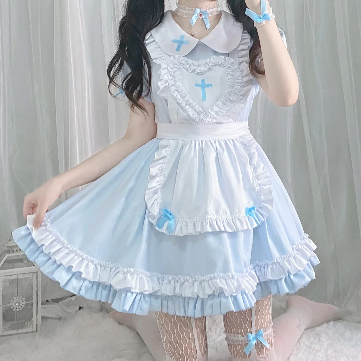 Soft Sister Lolita Sky Blue Female Cross Servant Cosplay Maid Skirt Women Dress 2025