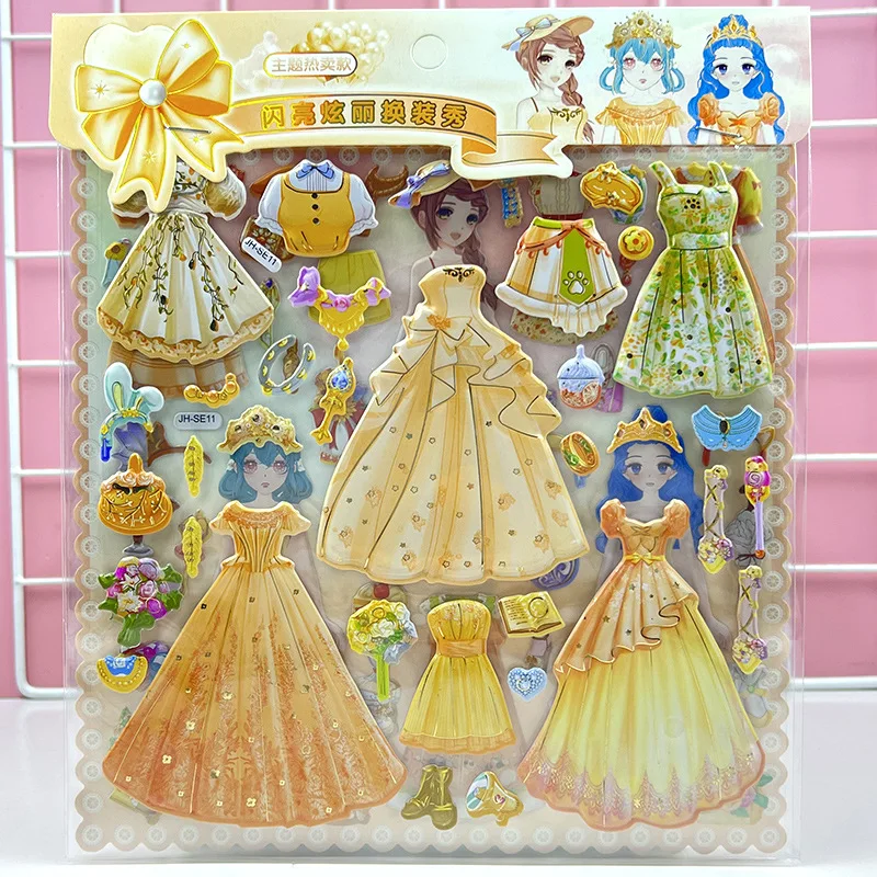 Children\'s three-dimensional stickers change princess dress up stick puzzle stickers with bow girl change stickers