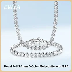 EWYA Sparkling Real Bubble 2/3mm D Color Full Moissanite Tennis Necklace for Women S925 Silver All Diamond Neck Chain Necklaces