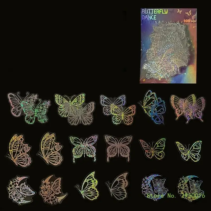 100Pcs Butterfly Stickers Window Decals Metallic Stickers for Scrapbooking Laptops Phone Case Water Bottle