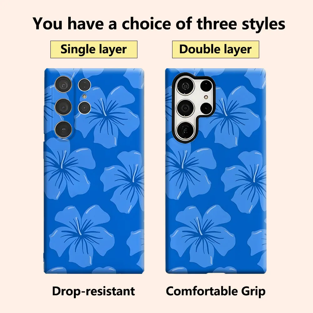 Blue Hibiscus Luxury Fashion Full Lens Protective Case for Samsung Galaxy S26 S25 S24 A56 A36 Plus Ultra