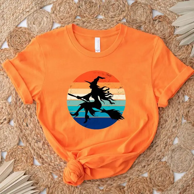 Csetas Fenas Coloridas Retrô de loween em Aodão Puro com Design de Vassoura Mágica Enaçada para Festas de lo...