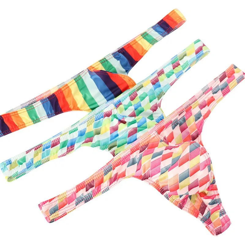 

Мужские трусы-стринги с низкой посадкой, с ярким клетчатым принтом, U-образным выпуклым кроем, дышащие, эротические, с открытыми ягодицами, для повседневной носки