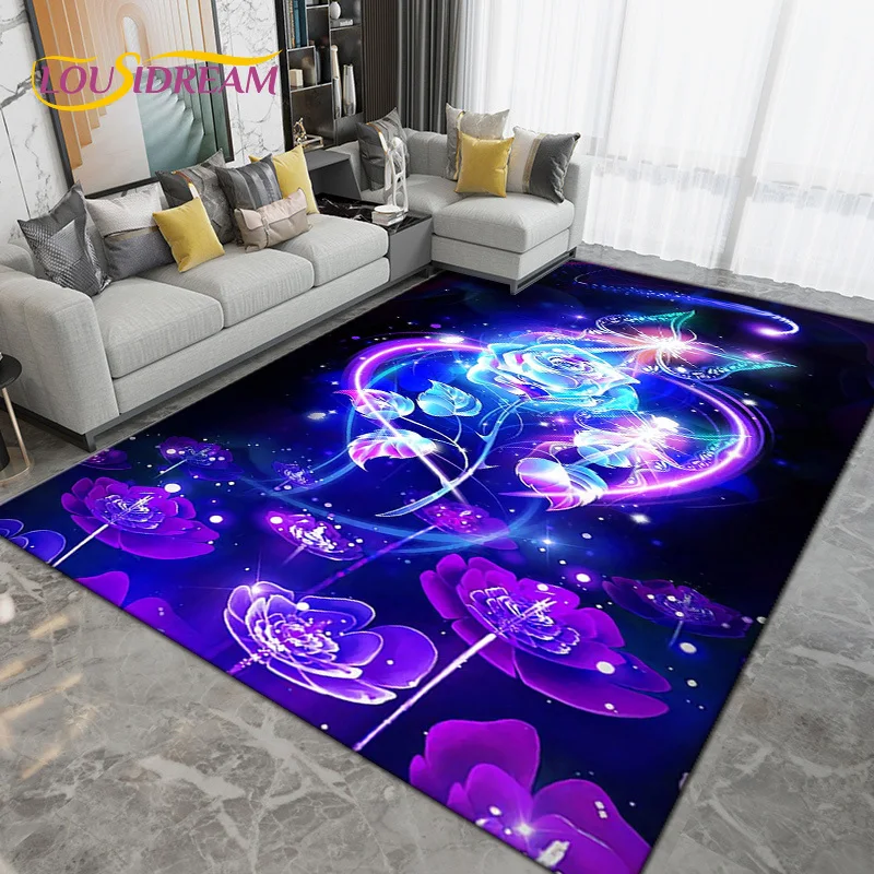 Colorful Butterfly Flower Art Area Rug,Carpets Rugs for Living Room Bedroom Sofa Decoration,Kitchen Bathroom Non-slip Floor Mats