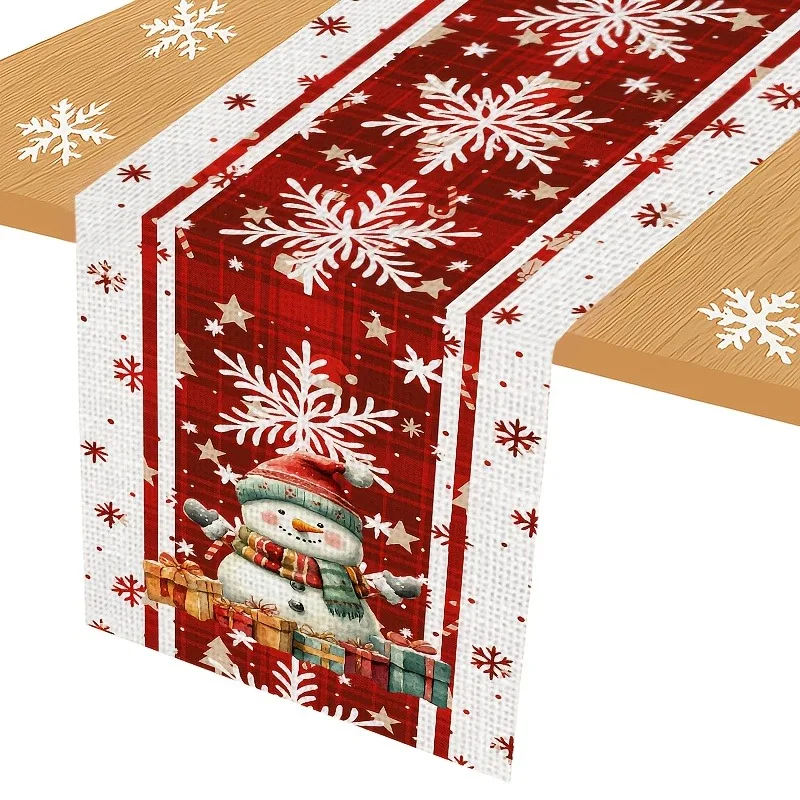 Elegante camino de mesa navideño a cuadros rojo y negro, decoración de mesa de comedor para cocina y vacaciones, fiesta en casa