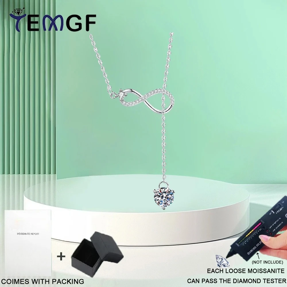 

Ожерелье с подвеской из муассанита TEMGF 6,5 мм, стерлинговое серебро 925 пробы, регулируемая цепочка для женщин, очаровательные сверкающие ювелирные изделия с GRA