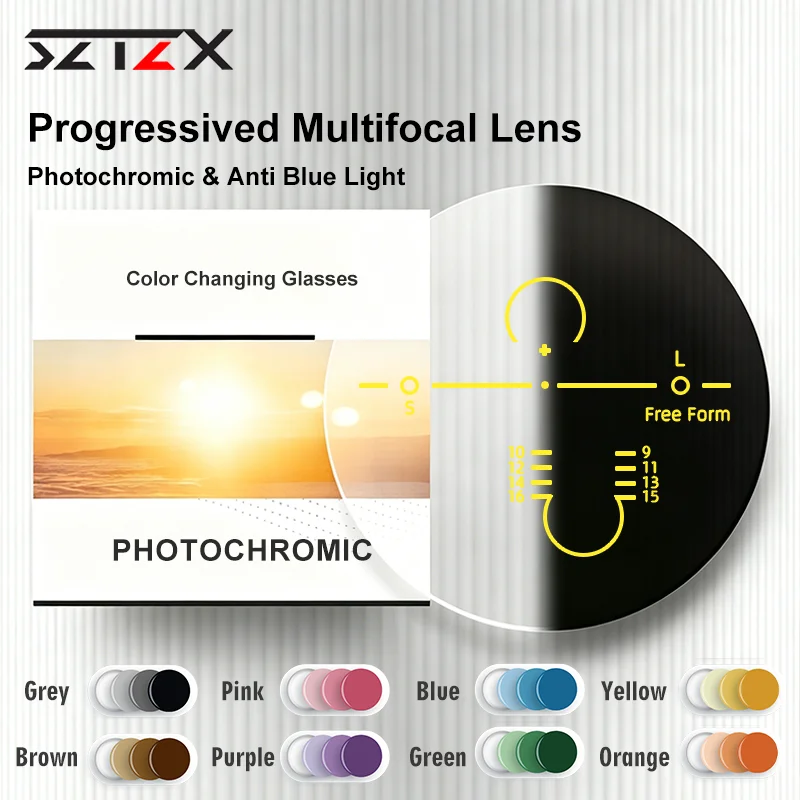 

SZTZX Anti Blue Light Photochromic Multifocal Optical Lenses 1.56 1.61 1.67 1.74 Progressive Prescription CR-39 Glasses Lens