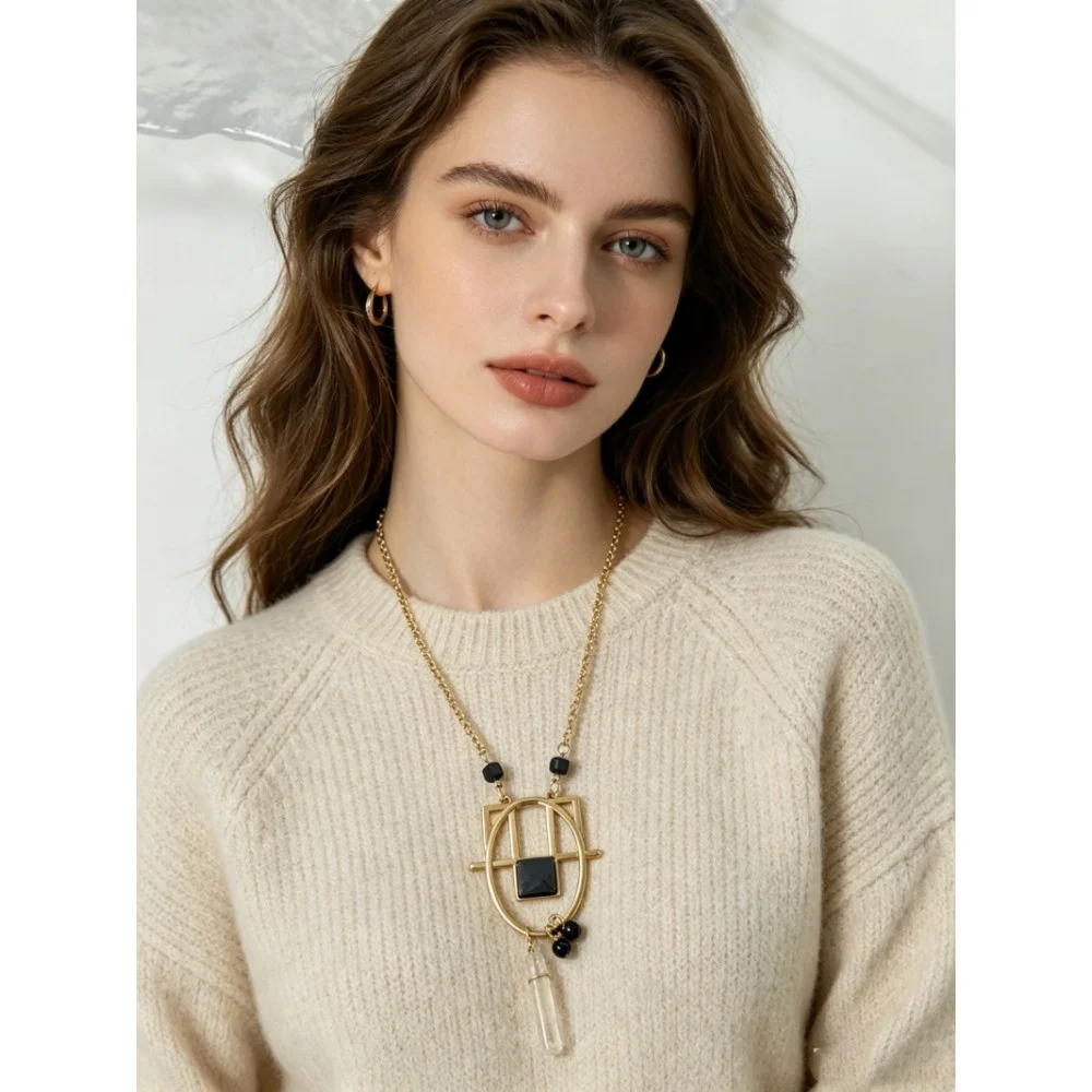 Vintage Distressed Hollow Out Necklace Multi-color Turquoise Pendant Round Earring Set Fashion Jewelry for Women 0094