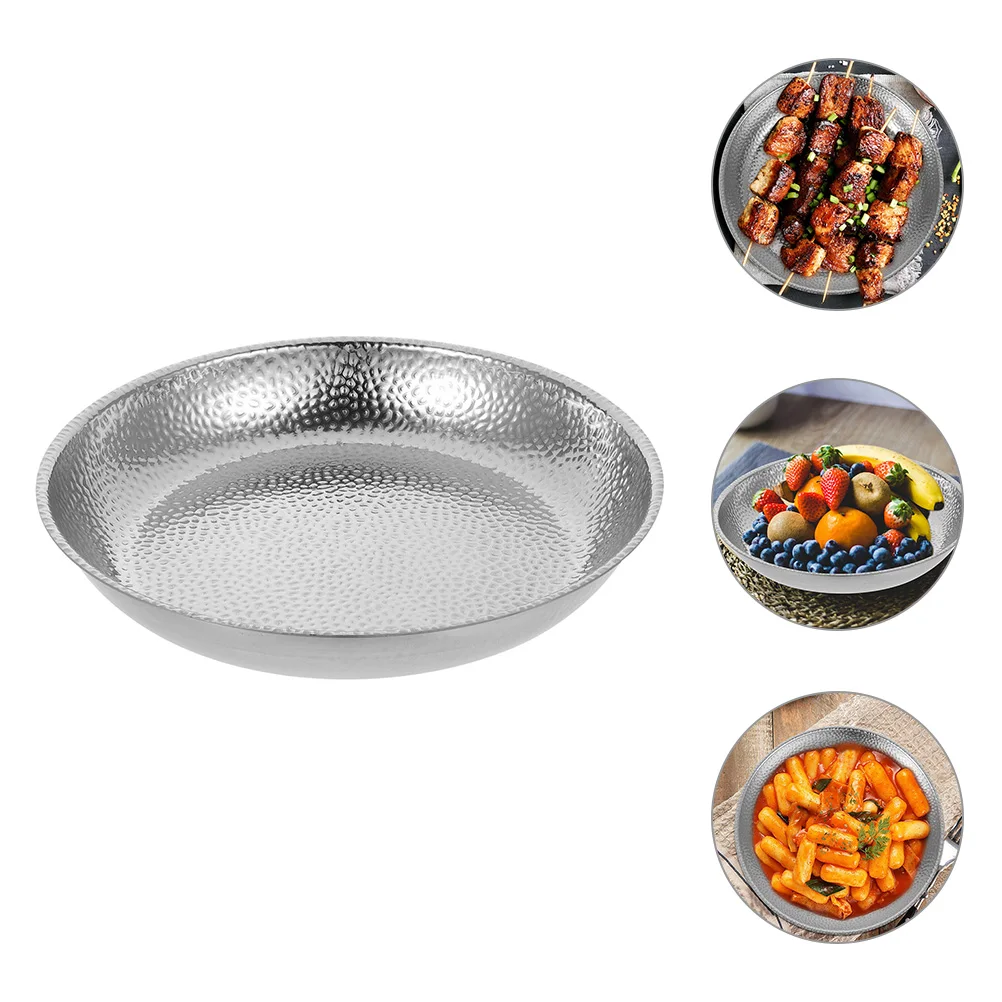 

Stainless Steel Round Serving Plate Multi-Functional Food Tray For Pasta Salad Fruit Hammered Design Corrosion Resistant Heat
