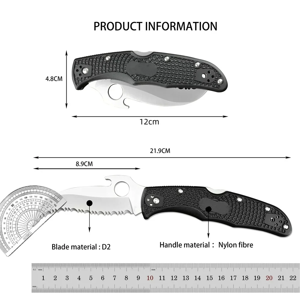 C12S Folding Pocket Knife High Quality D2 Blade Nylon Fiber Handle Outdoor EDC Survival Hunting Cutting Camping Hiking Tool