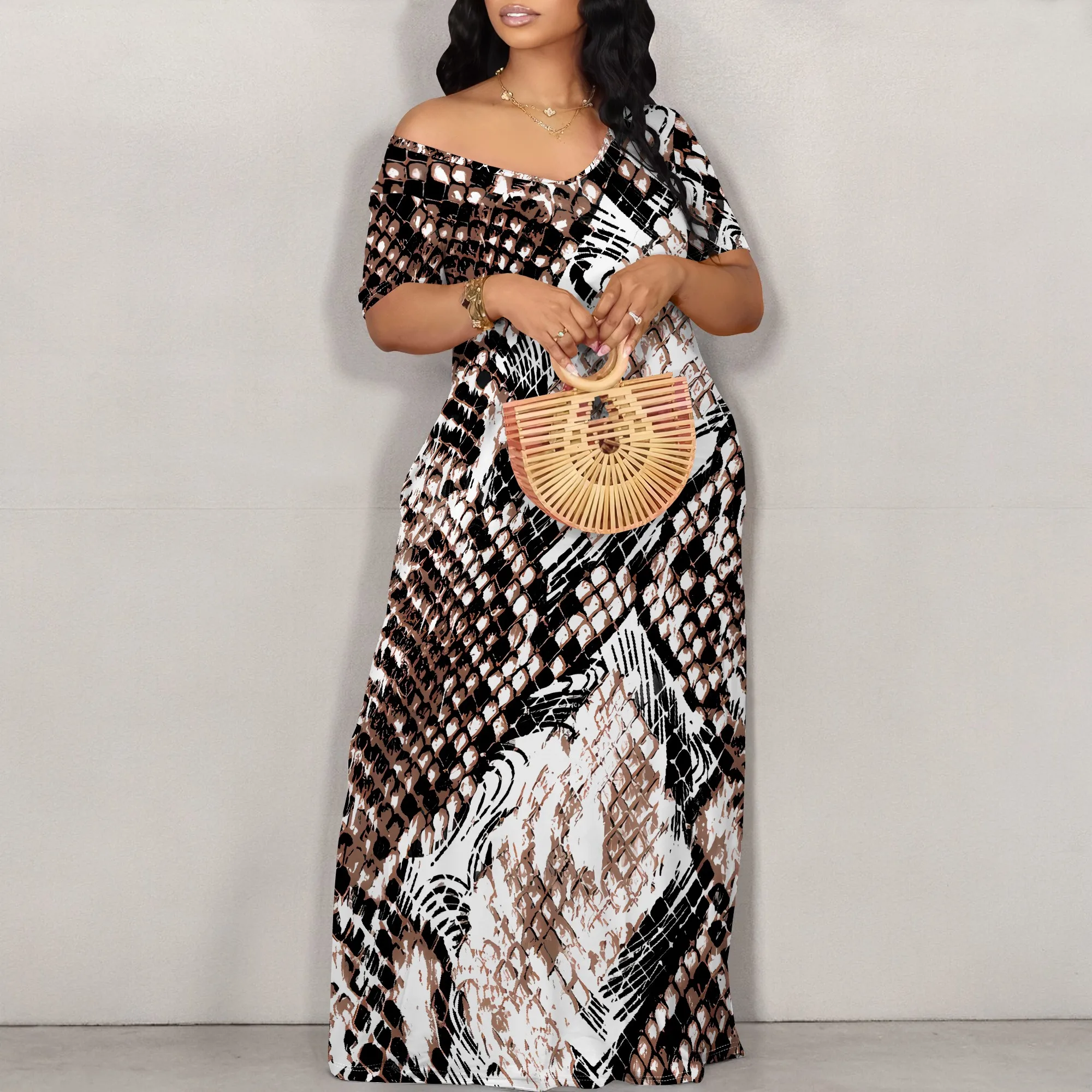 

Women's Sexy Off Shoulder Backless Bodycon Long Maxi Dress Fashion Denim Printed High Split Casual Party Dress