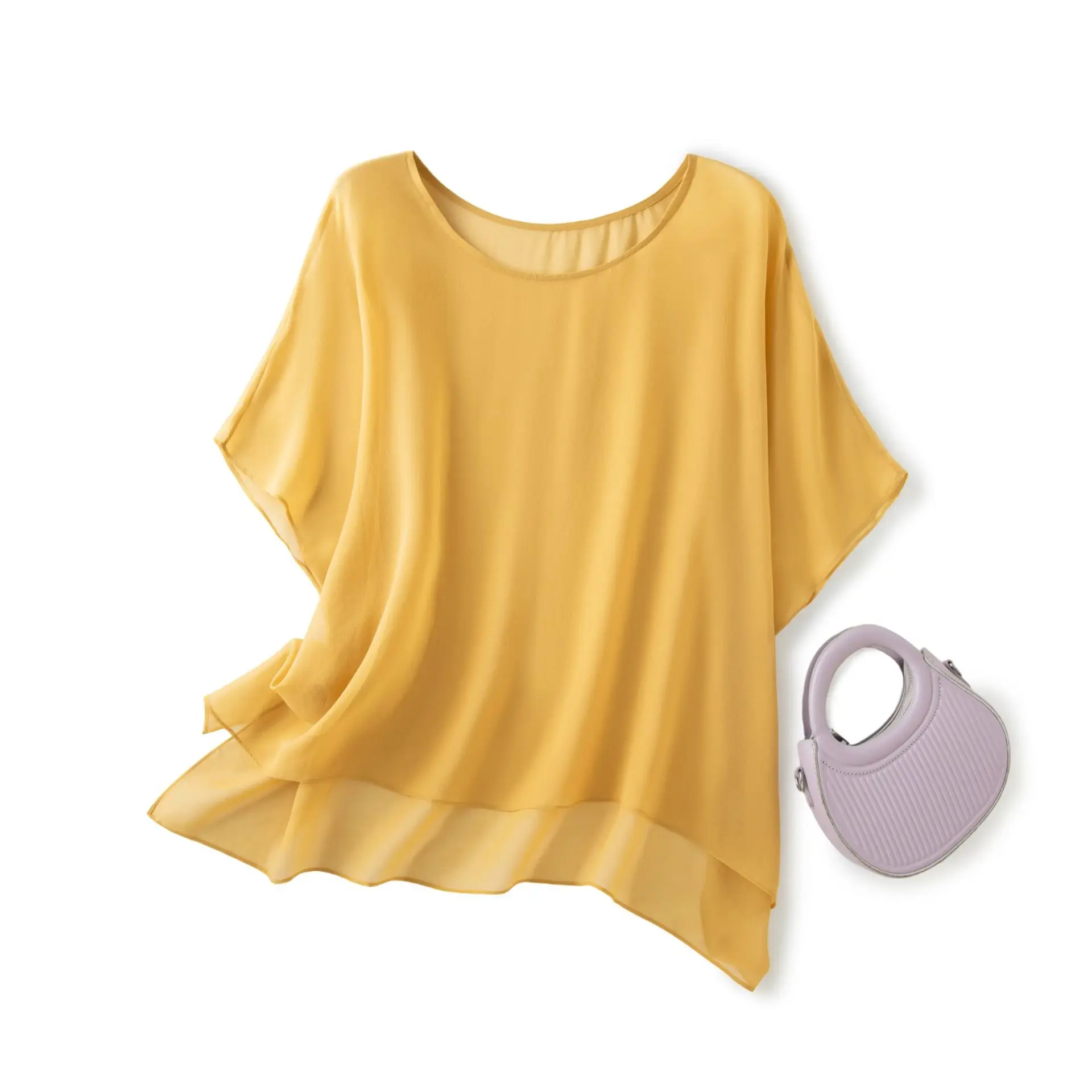 Winsleter-8MM 100%Silk Elegant T-Shirt, O Neck Short Sleeve Solid, Women Vacation Sunscreen Thin Sheer Top, 2026 Summer T67570CC