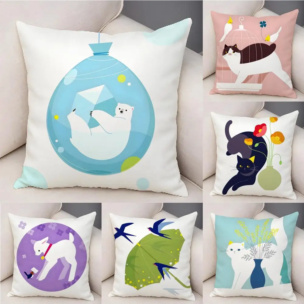 Minimal Flat Style Art Animals Pillow Case Natural Linen Organic Fabric Double-Sided Printing Sofa Home Decor Gift Pillow Case
