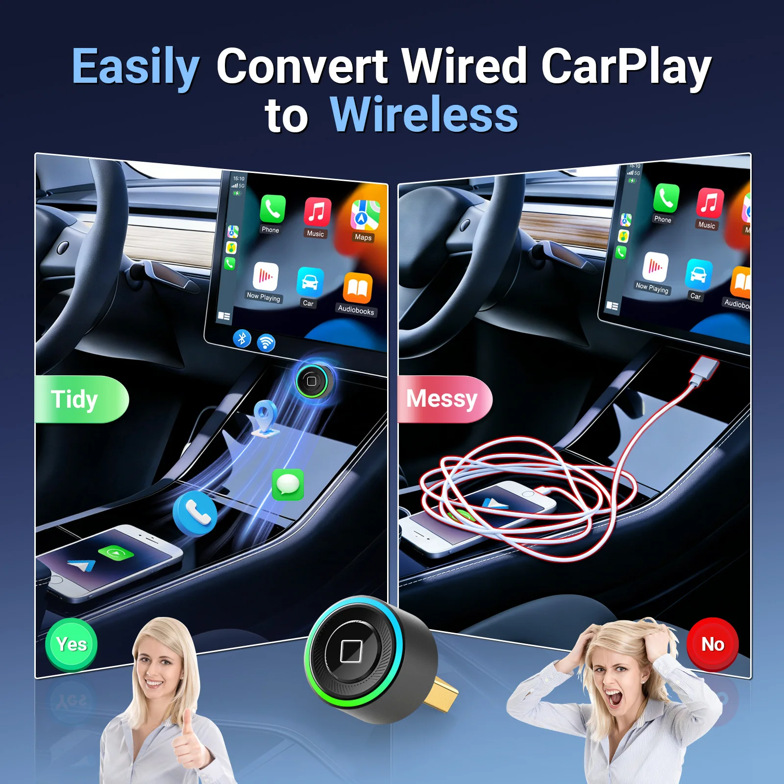 2026 Wireless CarPlay 2IN1 Android Auto SmartDongle Fast Auto-Connect Compact Plug & Play for IPhone/Android USB/USB-C No Delay