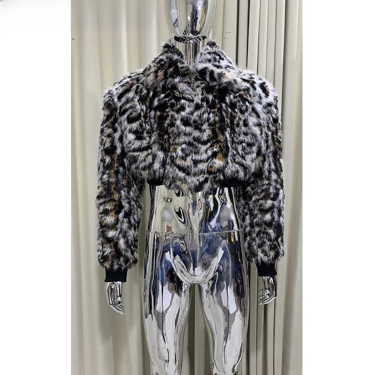 Nerazzurri Men's Short Fur Jacket  Collarless Eco-friendly Leather Coat Casual Style Zipper Closure Long Sleeve Coat
