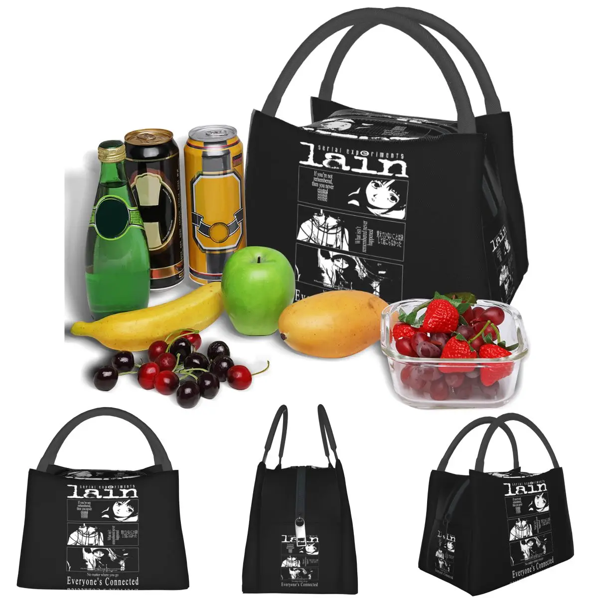 Serial Experiments Lain Lightweight Handheld Insulated Lunch Bag Large Capacity for Adults Students Travel Picnic