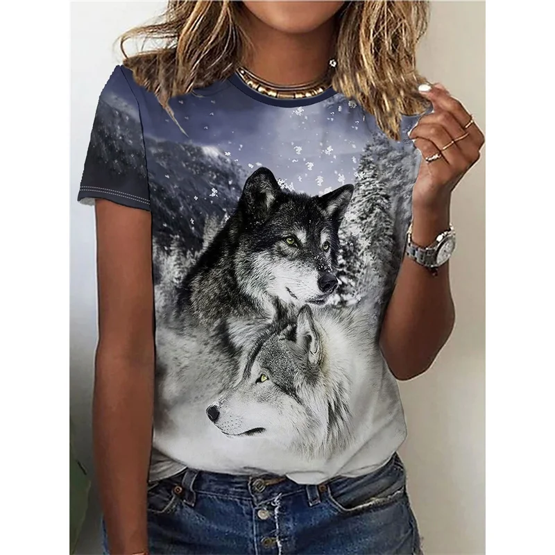 3D Printed Dog Wolf T-Shirt For Women Funny Animal Pattern Tees Summer Casual O-Neck Tops Short Sleeve Loose T Shirts Streetwear