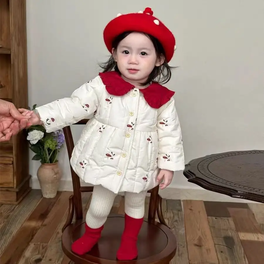 

Girls' Winter Warm Jacket, Infants and Young Children's Cute Quilted Mushroom Printed Cotton Coat, Outdoor Cotton Coat in Winter