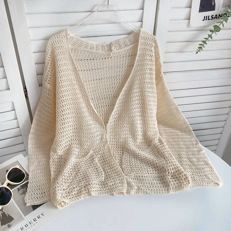 Pointelle Knit Long Sleeve Open Front Cardigan Sweater for Women Cover-Up Spring Summer Teengirl Casual Outfit