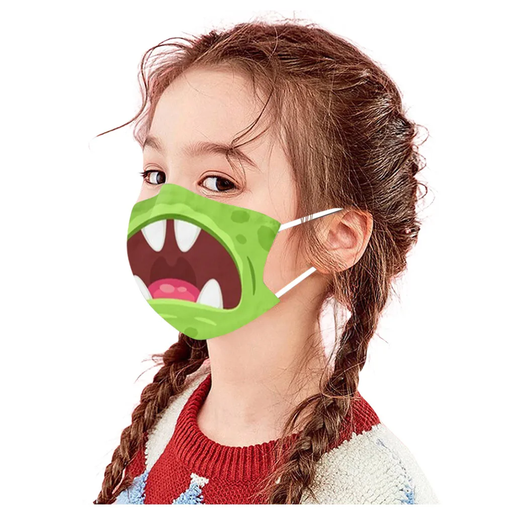 Cute Monster Children Face Mask Funny Teeth Printed Kids Mask Colorful Cartoon Breathable Face Covering School Daily Protect T1