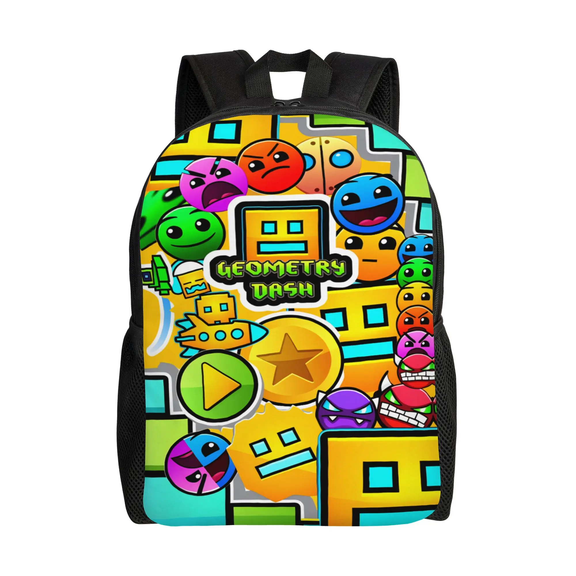 

Geometries Dash Game Backpack Student Polyester Daily Backpacks Large Cool High School Bags Rucksack