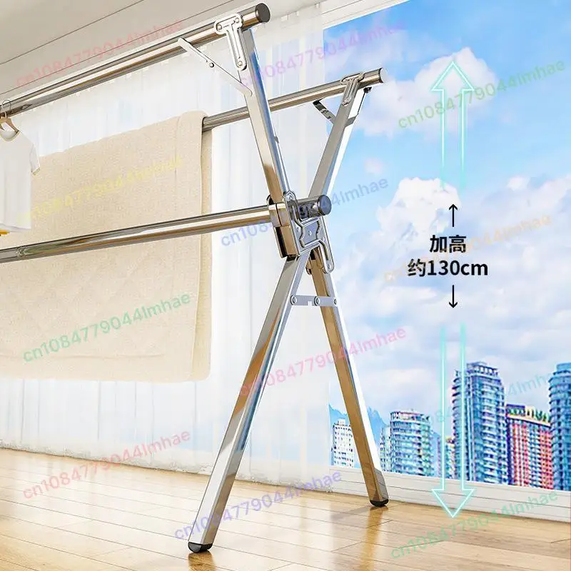 

Stainless Steel Floor-to-ceiling Folding Indoor and Outdoor Double-rod Hanging Quilt Rack,Telescopic Balcony Mobile Drying Rack