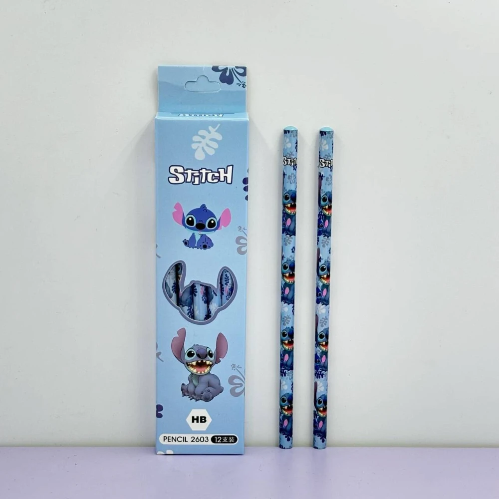 Disney 12pcs Stitch Anime Figures Cartoon Dot Pencil Student School Supplies for Kids Pencils Pencil Roller HB Pencils Best Gift