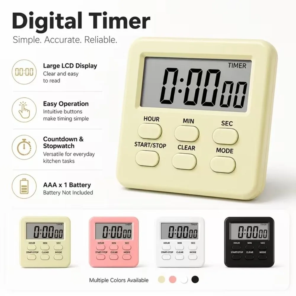 Stand Dual-Mode Digital Timer Large LCD Display Compact Countdown Timer Durable Magnetic Back Kitchen Timer Fitness
