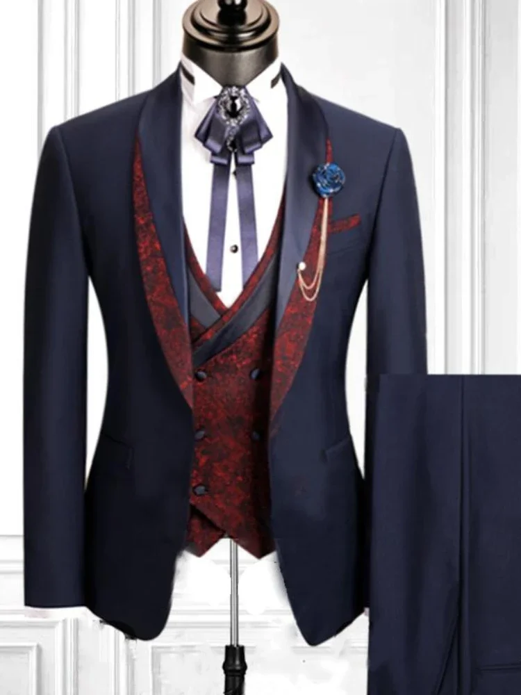 Floral Formal Suits for Men 3 Pieces Shawl Lapel Wedding Groom Tuxedo Italian Style Suit Jacket with Vest Pants Fashion 2024